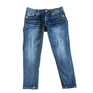 Women’s Miss Me Dark Wash Jeans Signature Ankle Skinny Crop Capri Bling Size 29